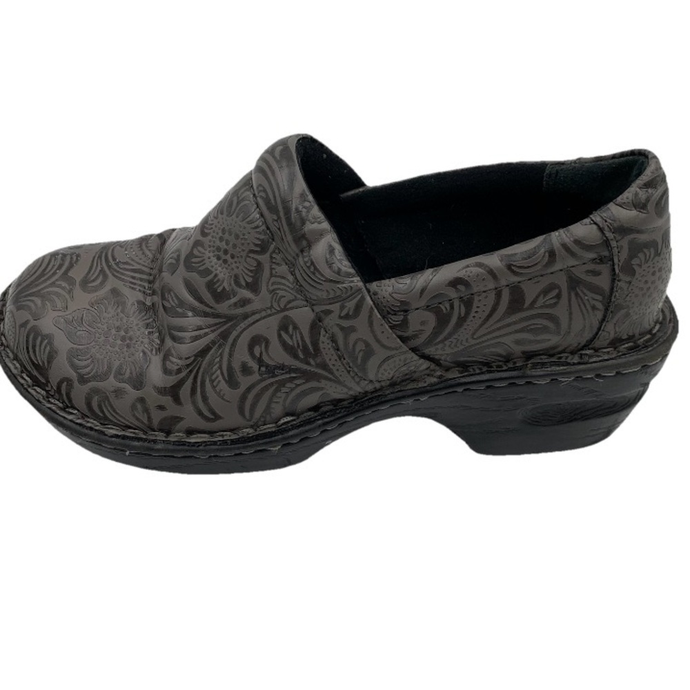 BOC Born Shoes Womens 8 M Peggy Embossed Clogs Wedge Slip‎ On Gray Faux Leather